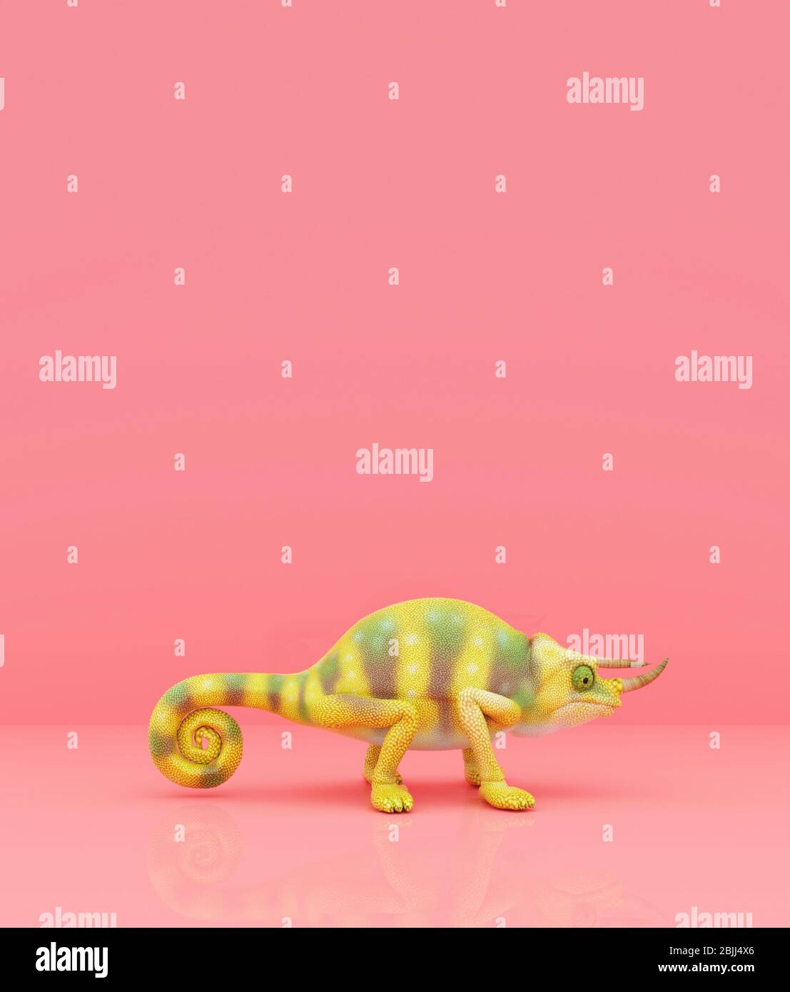 Chameleon sur fond couleur pastel, rendu 3d Banque D'Images