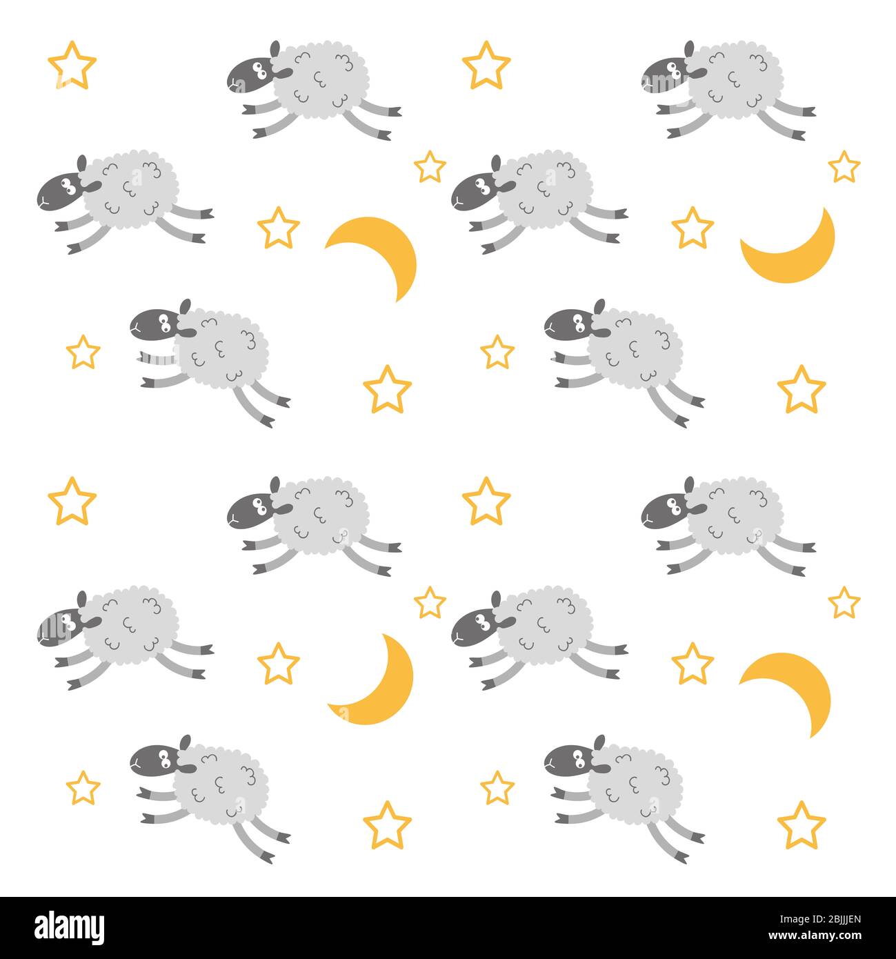 un ensemble de lune, étoiles et moutons gris, modèle ou modèle sans couture, isolé sur des illustrations blanches Banque D'Images