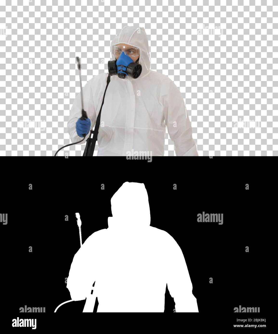 Virologue dans la marche uniforme de protection et la désinfection de la zone, Alpha Channel Banque D'Images