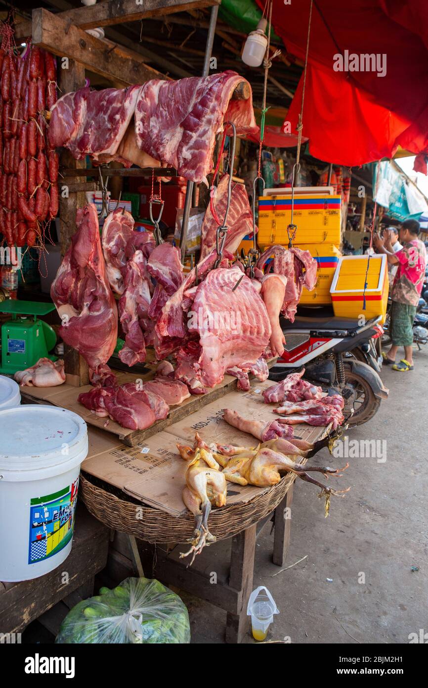 Marché de la viande au Cambodge Banque D'Images