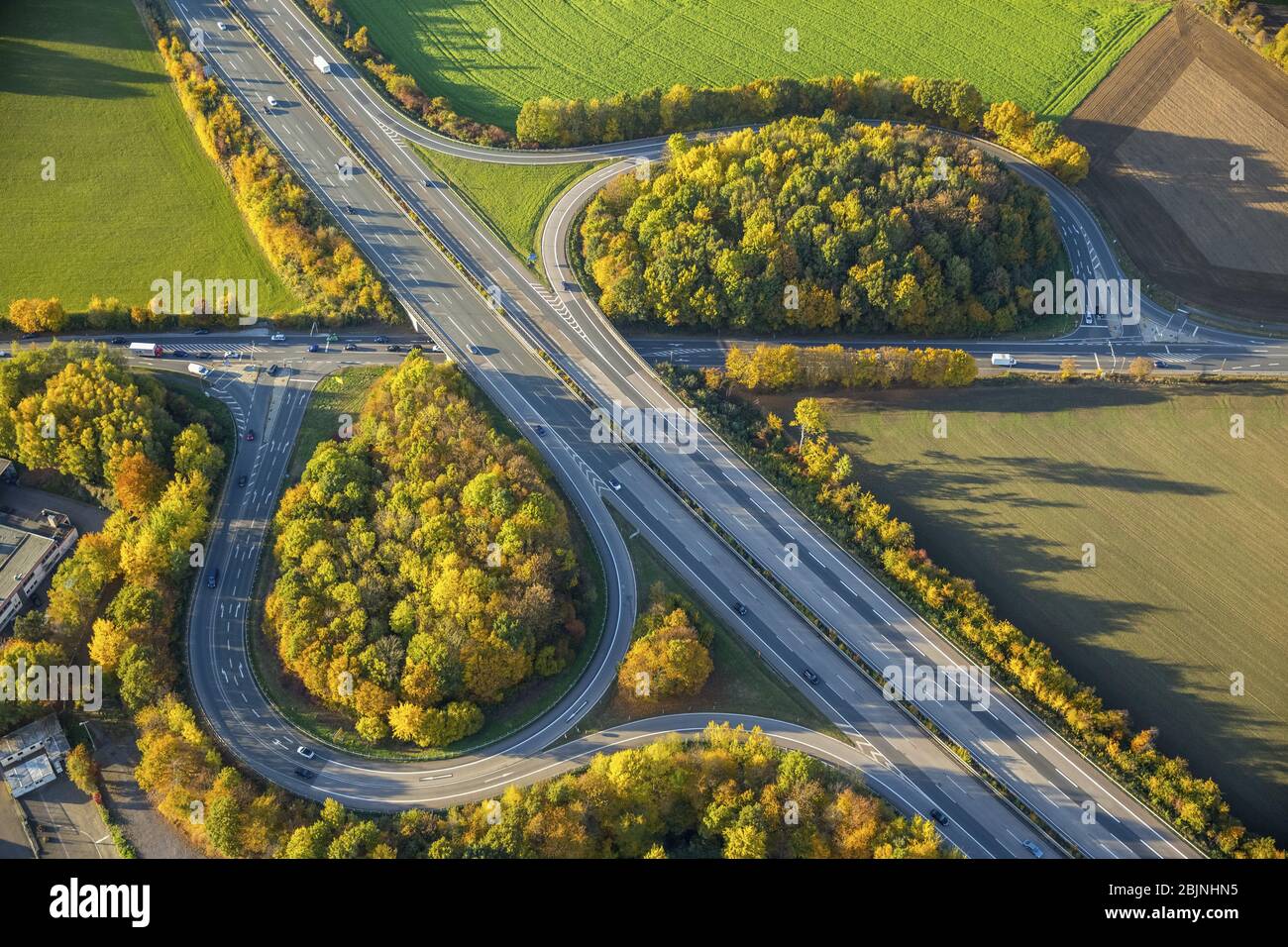 sortie autoroute Witten-Annen de l'A44, 31.10.2016, vue aérienne, Allemagne, Rhénanie-du-Nord-Westphalie, région de la Ruhr, Witten Banque D'Images