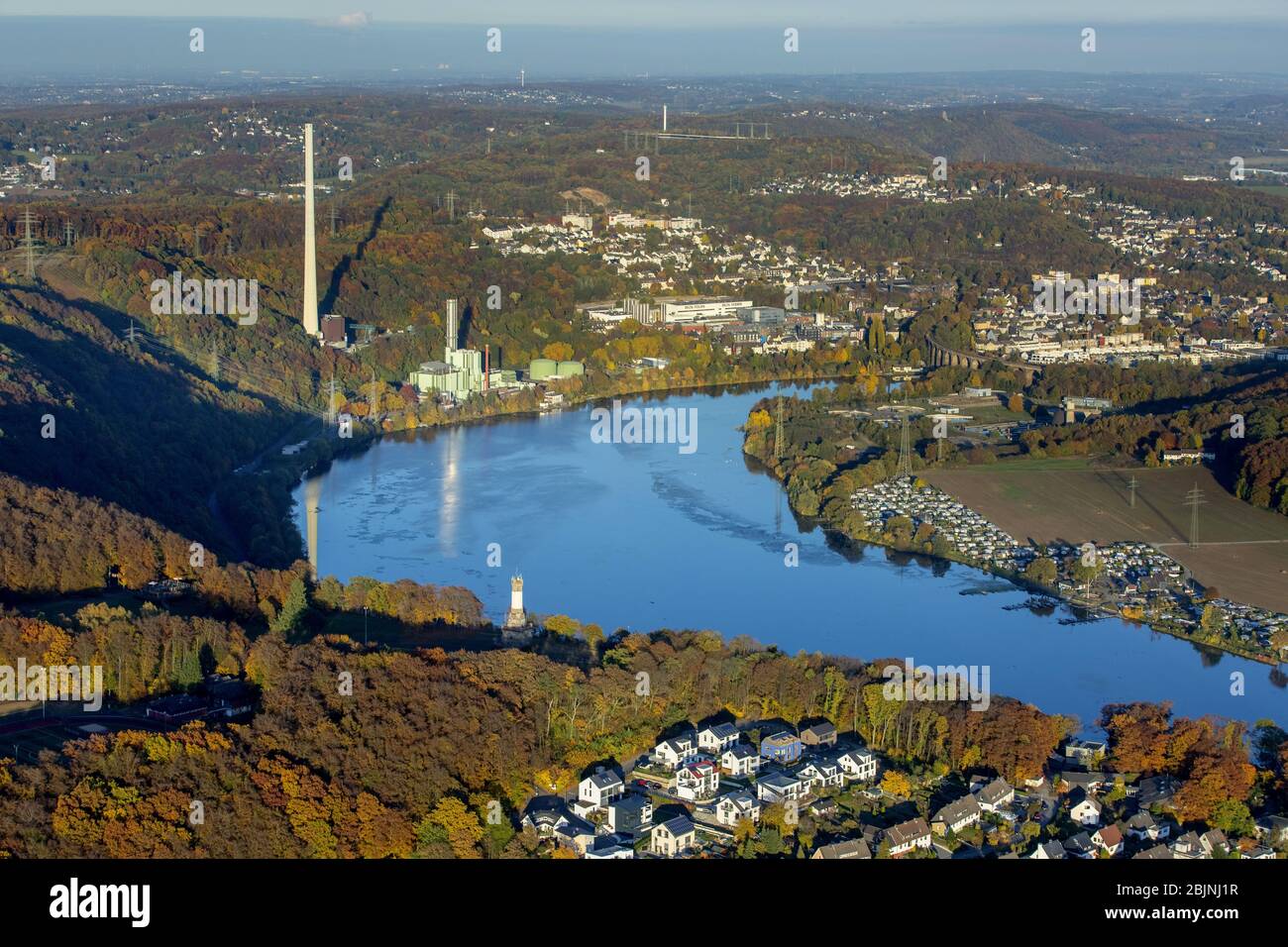 Cuno centrale électrique du lac ENERVIE AG Harkort et ville de Herdecke, 31.10.2016, vue aérienne, Allemagne, Rhénanie-du-Nord-Westphalie, Wetter/Ruhr Banque D'Images