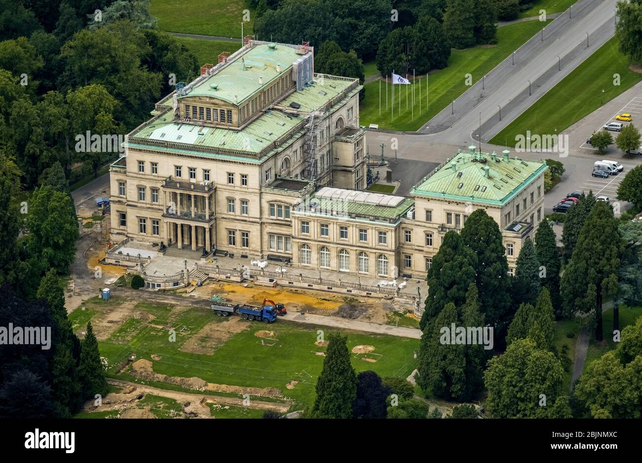 , travaux de restauration à la Villa Huegel à Essen Bredeney, 31.07.2017, vue aérienne, Allemagne, Rhénanie-du-Nord-Westphalie, région de la Ruhr, Essen Banque D'Images