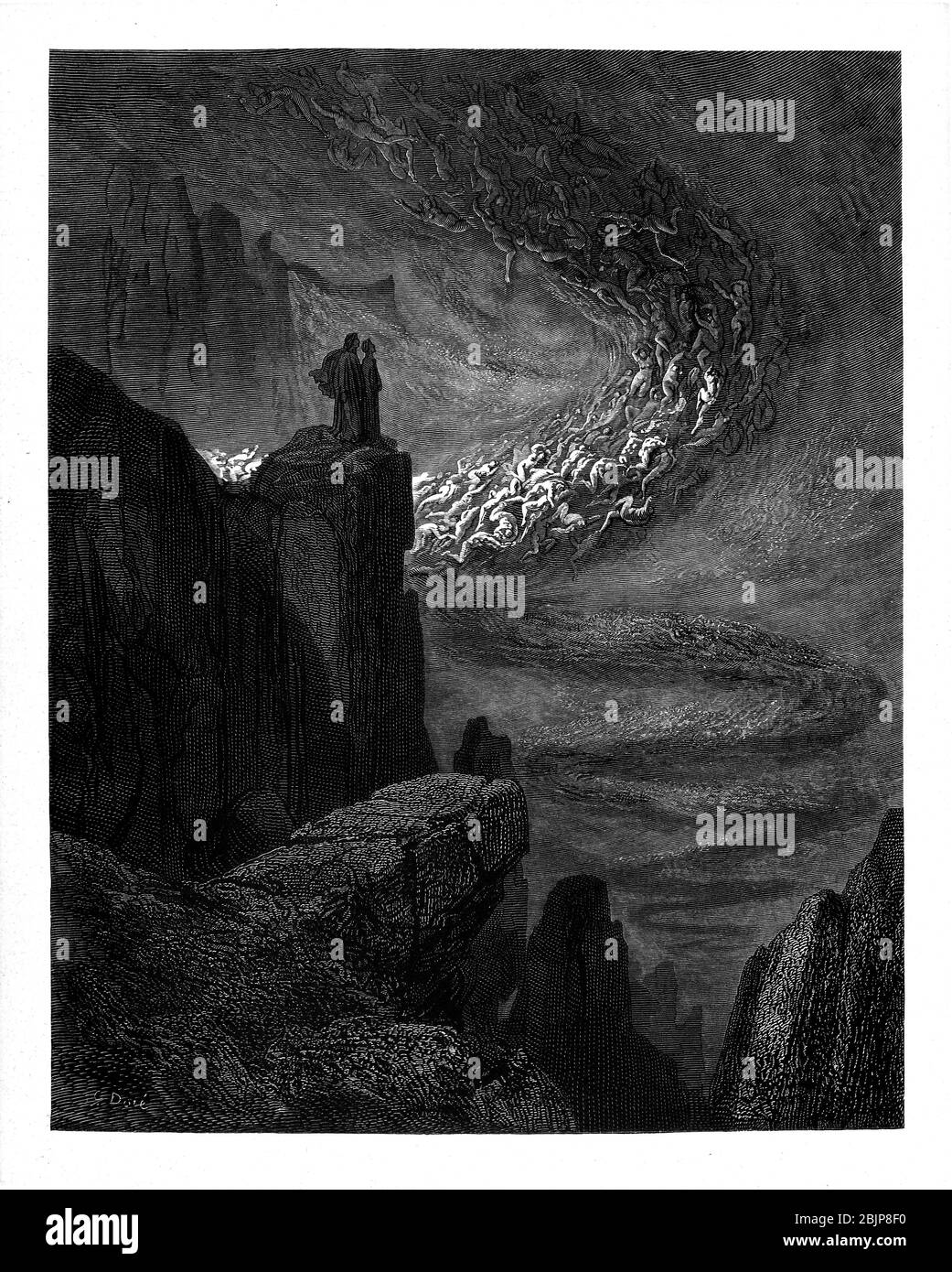De la Divine Comédie par le poète italien du XIVe siècle Dante Alighieri. 1860 œuvres d'art, de l'artiste français Gustave Dore et gravées par Stéphane Pannemaker, de 'la Vision de l'Enfer' (1868), traduction anglaise de Cary de l'Inferno. Dante a écrit son poème épique "Divina Commedia" (la Divine Comedy) entre 1308 et sa mort en 1321. Composé de 14 233 lignes, et divisé en trois parties (Inferno, Purgatorio et Paradiso), il est considéré comme la plus grande œuvre littéraire en langue italienne et un chef-d'œuvre mondial. Il s'agit d'une étude complète de la théologie, de la littérature et de la pensée médiévales. Le nouveau non Banque D'Images