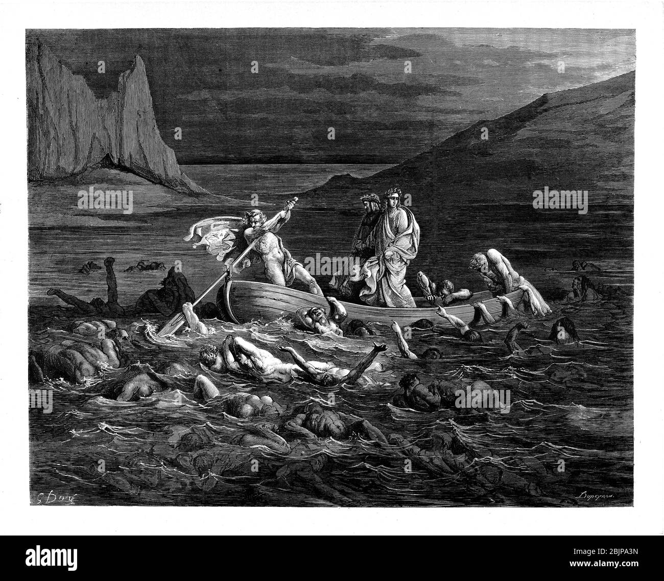 De la Divine Comédie par le poète italien du XIVe siècle Dante Alighieri. 1860 œuvres d'art, de l'artiste français Gustave Dore et gravées par Stéphane Pannemaker, de 'la Vision de l'Enfer' (1868), traduction anglaise de Cary de l'Inferno. Dante a écrit son poème épique "Divina Commedia" (la Divine Comedy) entre 1308 et sa mort en 1321. Composé de 14 233 lignes, et divisé en trois parties (Inferno, Purgatorio et Paradiso), il est considéré comme la plus grande œuvre littéraire en langue italienne et un chef-d'œuvre mondial. Il s'agit d'une étude complète de la théologie, de la littérature et de la pensée médiévales. Le nouveau non Banque D'Images