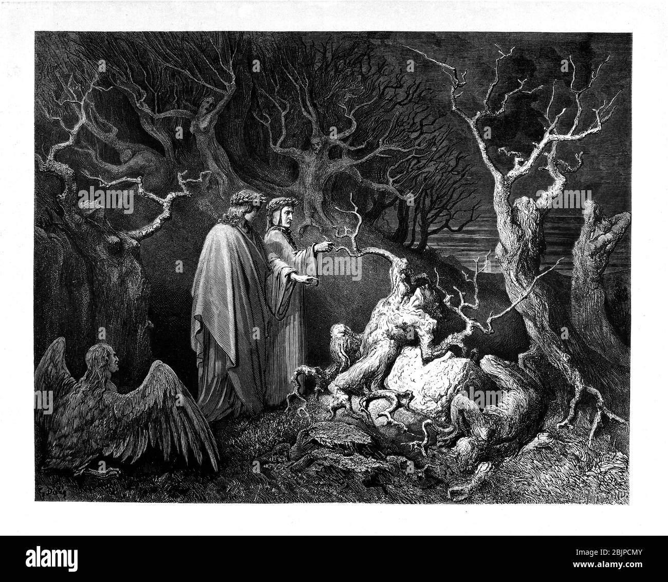 De la Divine Comédie par le poète italien du XIVe siècle Dante Alighieri. 1860 œuvres d'art, de l'artiste français Gustave Dore et gravées par Stéphane Pannemaker, de 'la Vision de l'Enfer' (1868), traduction anglaise de Cary de l'Inferno. Dante a écrit son poème épique "Divina Commedia" (la Divine Comedy) entre 1308 et sa mort en 1321. Composé de 14 233 lignes, et divisé en trois parties (Inferno, Purgatorio et Paradiso), il est considéré comme la plus grande œuvre littéraire en langue italienne et un chef-d'œuvre mondial. Il s'agit d'une étude complète de la théologie, de la littérature et de la pensée médiévales. Le nouveau non Banque D'Images