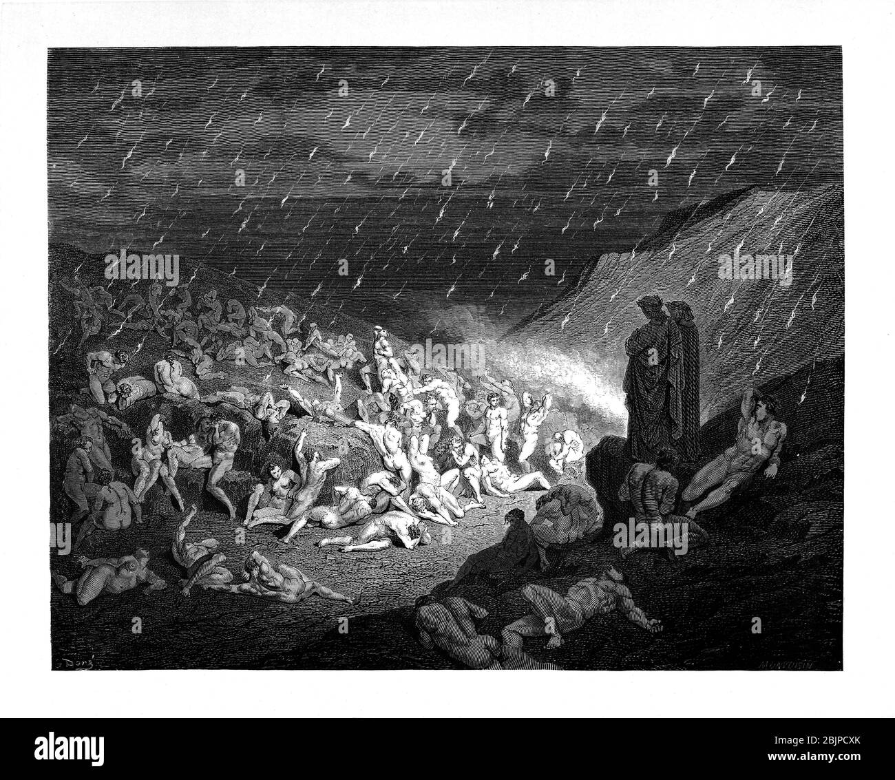 De la Divine Comédie par le poète italien du XIVe siècle Dante Alighieri. 1860 œuvres d'art, de l'artiste français Gustave Dore et gravées par Stéphane Pannemaker, de 'la Vision de l'Enfer' (1868), traduction anglaise de Cary de l'Inferno. Dante a écrit son poème épique "Divina Commedia" (la Divine Comedy) entre 1308 et sa mort en 1321. Composé de 14 233 lignes, et divisé en trois parties (Inferno, Purgatorio et Paradiso), il est considéré comme la plus grande œuvre littéraire en langue italienne et un chef-d'œuvre mondial. Il s'agit d'une étude complète de la théologie, de la littérature et de la pensée médiévales. Le nouveau non Banque D'Images