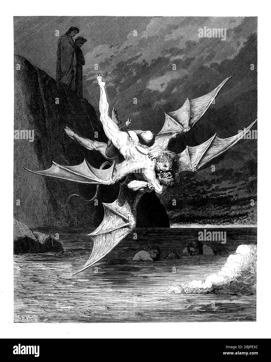 De la Divine Comédie par le poète italien du XIVe siècle Dante Alighieri. 1860 œuvres d'art, de l'artiste français Gustave Dore et gravées par Stéphane Pannemaker, de 'la Vision de l'Enfer' (1868), traduction anglaise de Cary de l'Inferno. Dante a écrit son poème épique "Divina Commedia" (la Divine Comedy) entre 1308 et sa mort en 1321. Composé de 14 233 lignes, et divisé en trois parties (Inferno, Purgatorio et Paradiso), il est considéré comme la plus grande œuvre littéraire en langue italienne et un chef-d'œuvre mondial. Il s'agit d'une étude complète de la théologie, de la littérature et de la pensée médiévales. Le nouveau non Banque D'Images