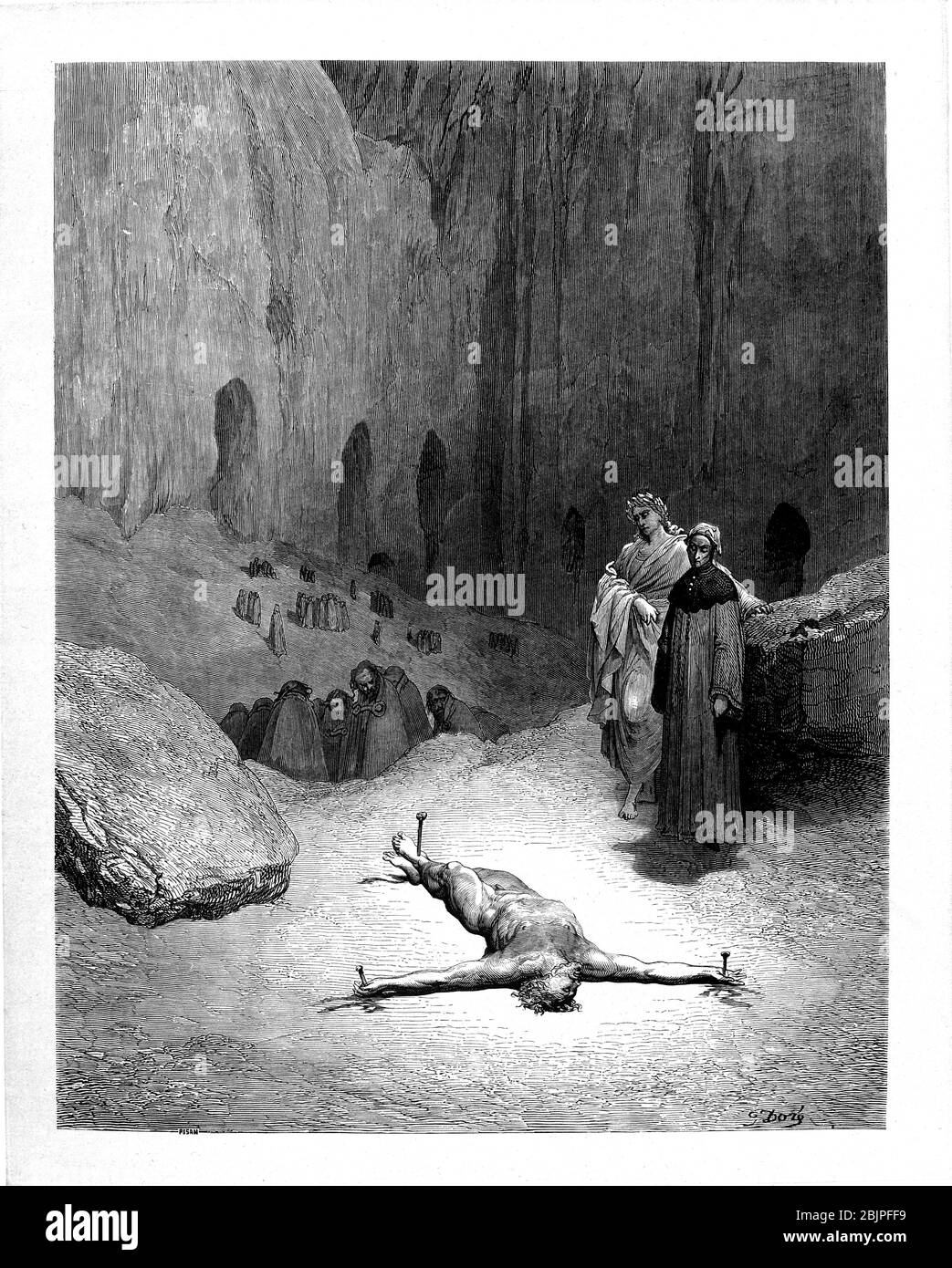 De la Divine Comédie par le poète italien du XIVe siècle Dante Alighieri. 1860 œuvres d'art, de l'artiste français Gustave Dore et gravées par Stéphane Pannemaker, de 'la Vision de l'Enfer' (1868), traduction anglaise de Cary de l'Inferno. Dante a écrit son poème épique "Divina Commedia" (la Divine Comedy) entre 1308 et sa mort en 1321. Composé de 14 233 lignes, et divisé en trois parties (Inferno, Purgatorio et Paradiso), il est considéré comme la plus grande œuvre littéraire en langue italienne et un chef-d'œuvre mondial. Il s'agit d'une étude complète de la théologie, de la littérature et de la pensée médiévales. Le nouveau non Banque D'Images
