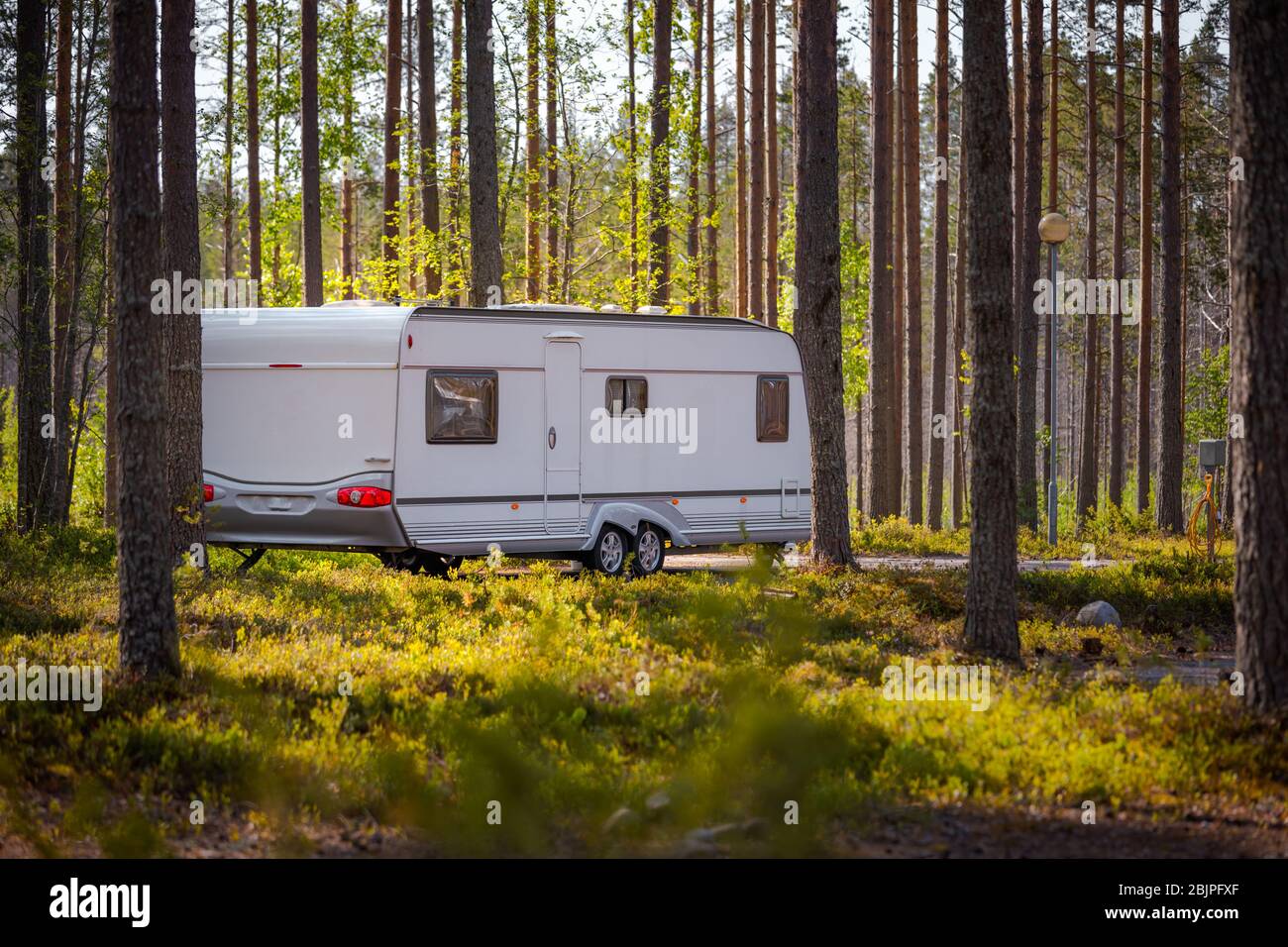 Vacances famille billet RV, vacances voyage en camping-car, caravane location de vacances. Banque D'Images