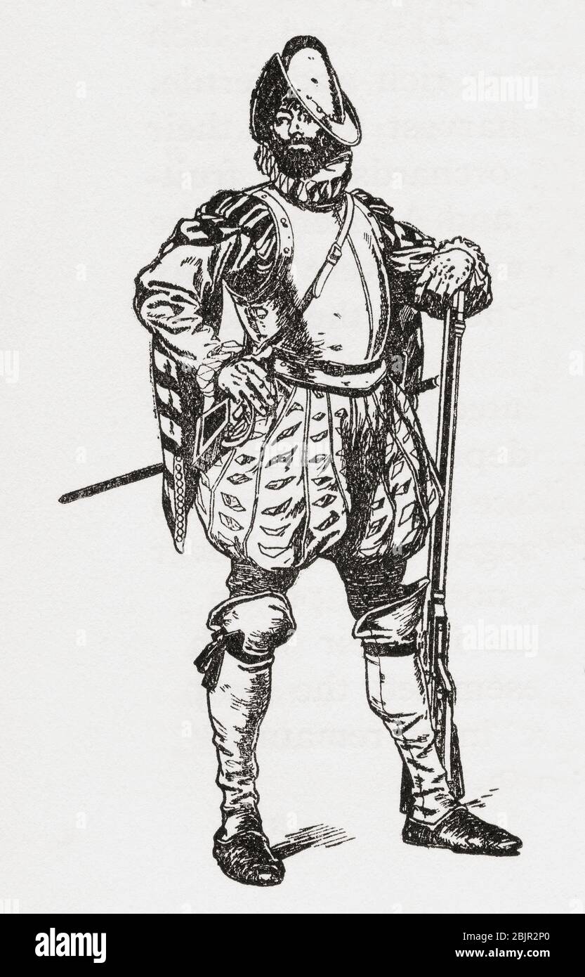 Un soldat espagnol du XVIe siècle. De Grande-Bretagne et de ses voisins, 1485 - 1688, publié 1923. Banque D'Images
