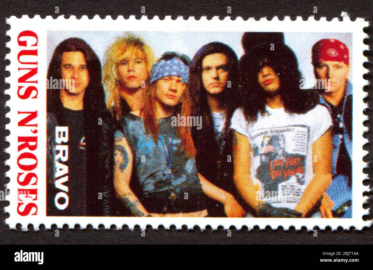 Guns N Roses sur un timbre-poste vintage par Bravo du début des années 1980 Banque D'Images