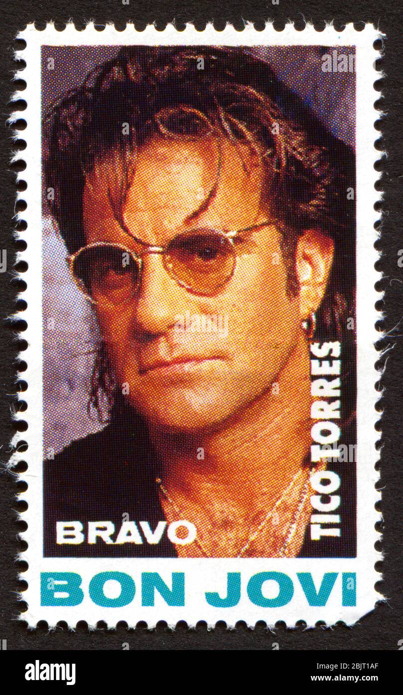 Tico Torres sur un timbre-poste vintage par Bravo du début des années 1980 Banque D'Images