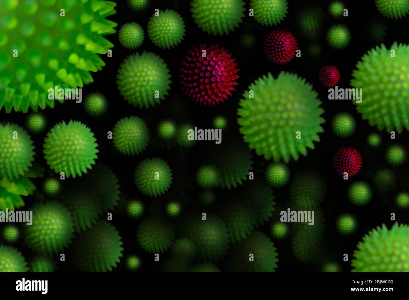Cellules uniques du virus covid-19 de la grippe sur fond noir isolées. Coronavirus Covid-19 contexte. Concept médical Banque D'Images