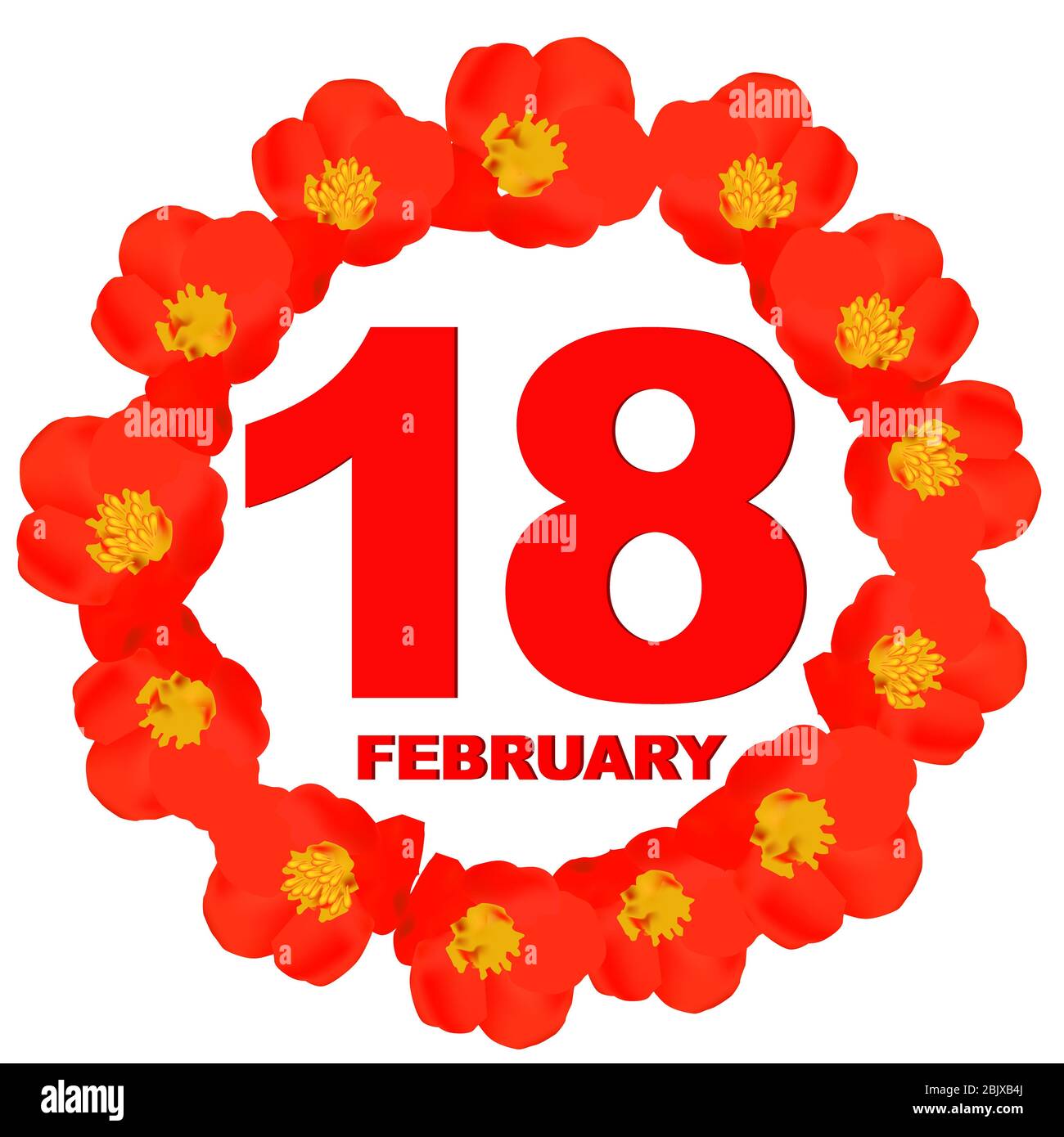 Icône du 18 février. Pour planifier une journée importante. Bannière pour les vacances. Icône dix-huitième de février. Illustration. Banque D'Images