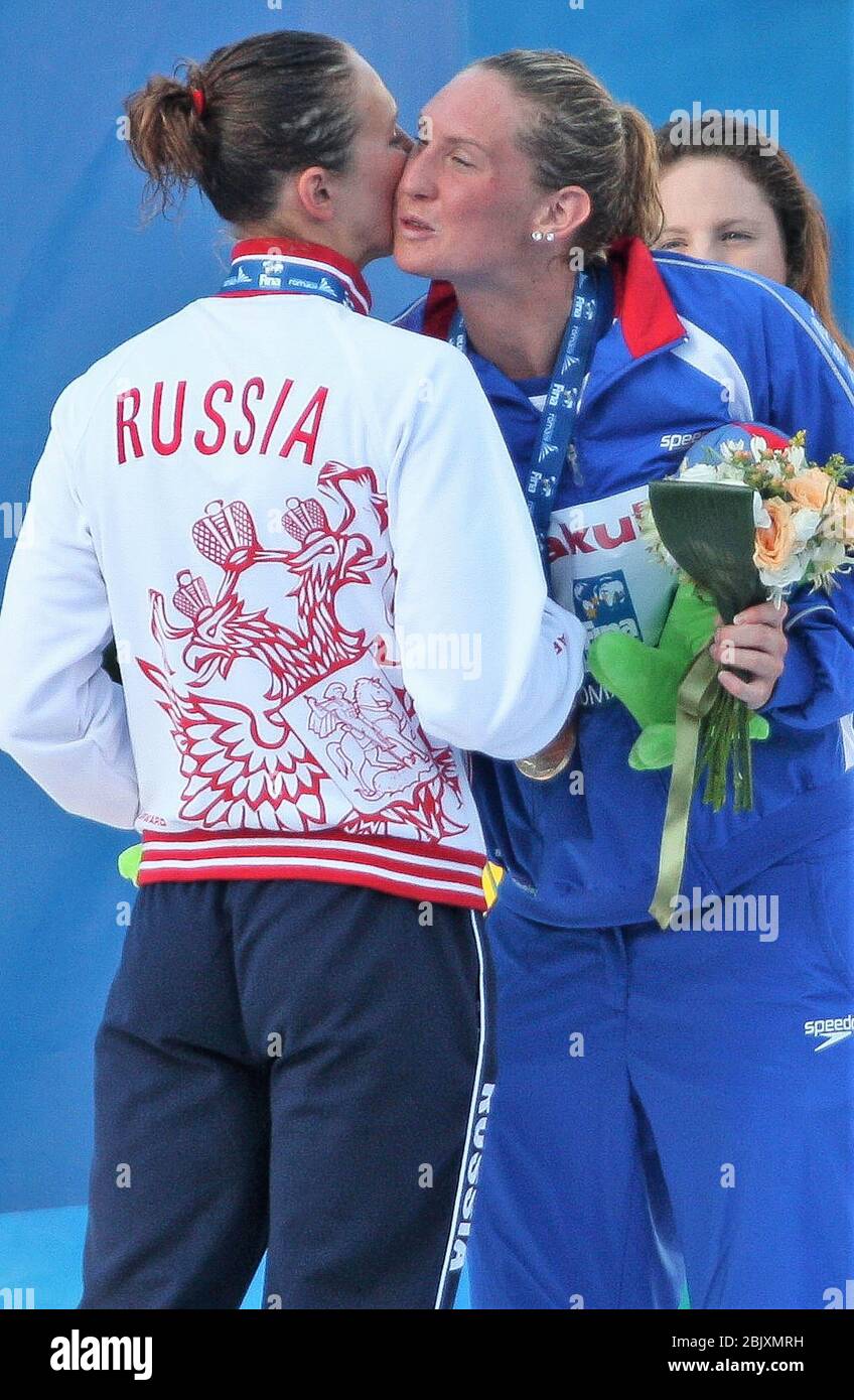 Anastasia Zuyeva de Russie et Gemma Spofforth de Grande-Bretagne lors du championnat du monde de Podium 100 M dos Women 2009, 2009 à Rome, Italie photo Laurent Lairys / DPPI Banque D'Images