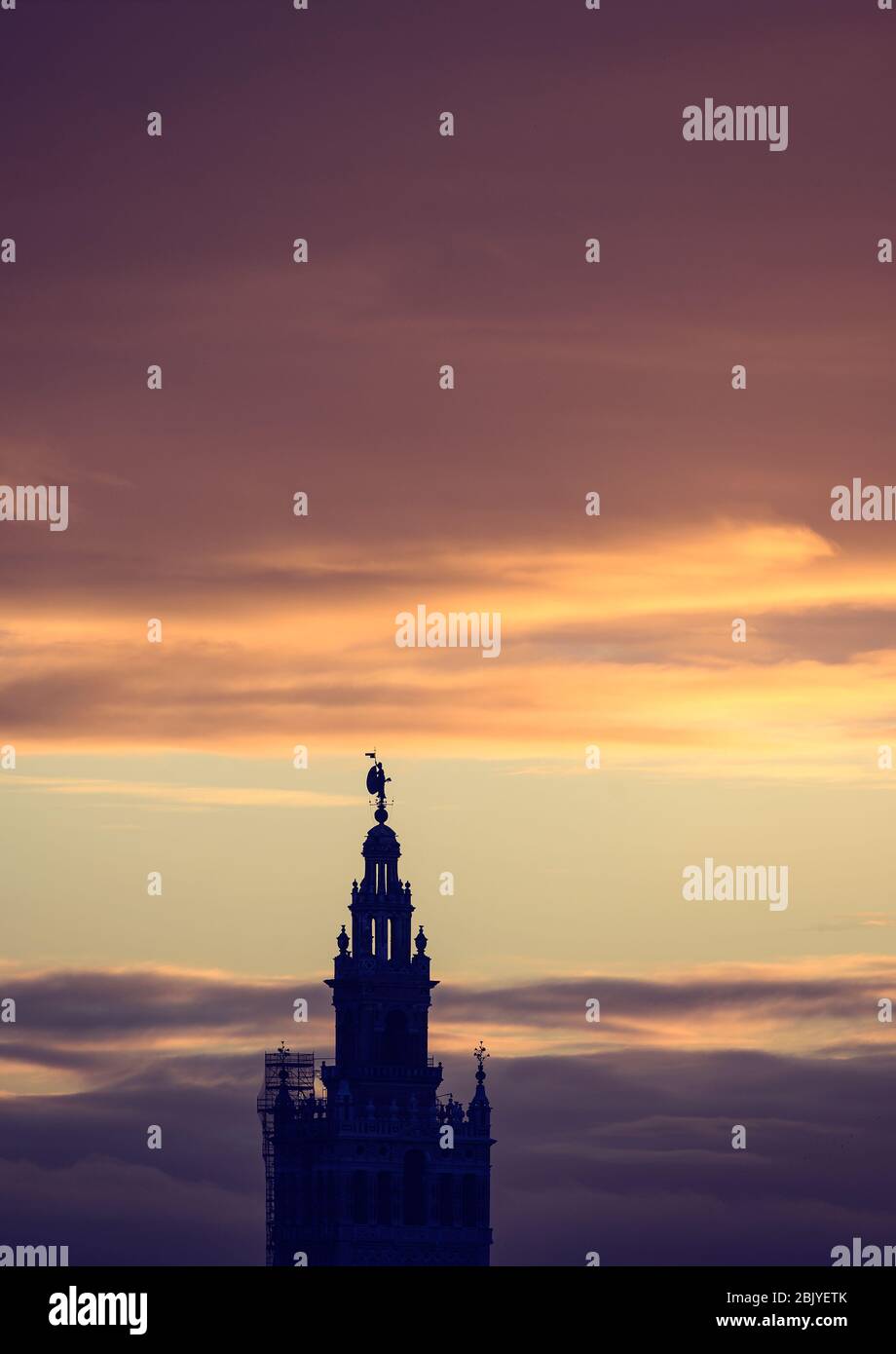VUE SUR LA TOUR GIRALDA, SITE CLASSÉ AU PATRIMOINE MONDIAL DE L'UNESCO, SÉVILLE, ESPAGNE Banque D'Images