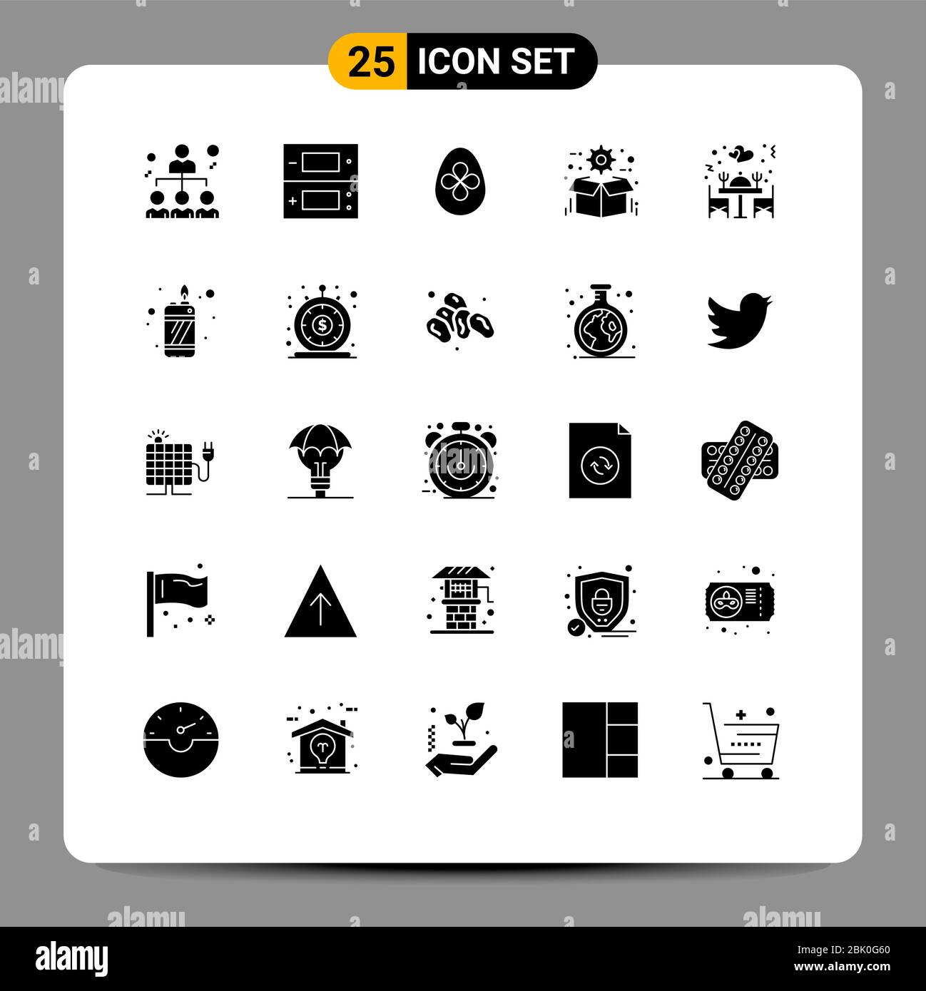 Interface utilisateur Pack de 25 glyphes de base solides de dîner, paquet, décoration, optimisation, boîte éléments de conception vectoriel éditable Illustration de Vecteur