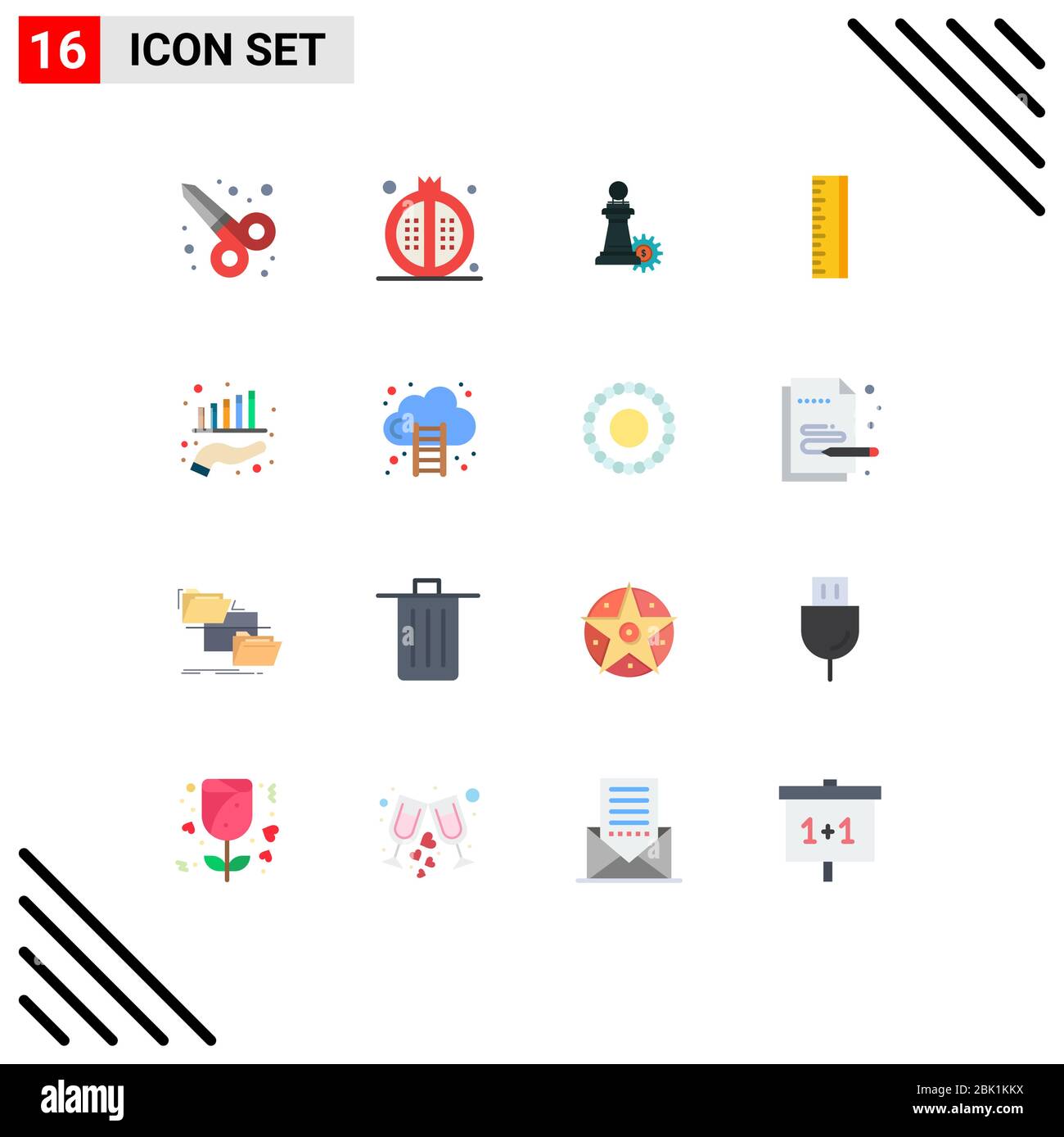 16 Universal Flat Color signes symboles de croissance, affaires, échecs, concepteur, pack modifiable d'éléments de conception vectoriel créatif Illustration de Vecteur