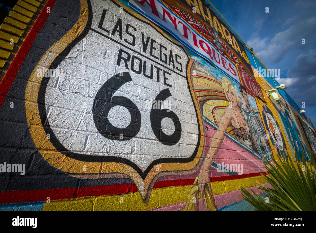 Las Vegas route 66 peinture murale sur Las Vegas Boulevard, 'le Strip', Las Vegas, Nevada, Etats-Unis, Amérique du Nord Banque D'Images