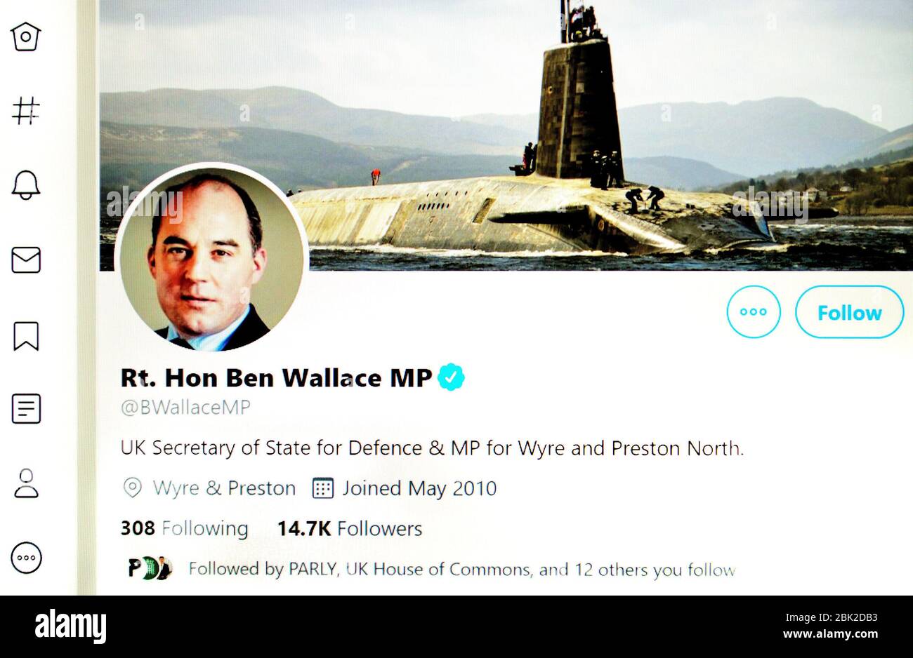 Page Twitter (mai 2020) : Ben Wallace, ministre de la Défense Banque D'Images