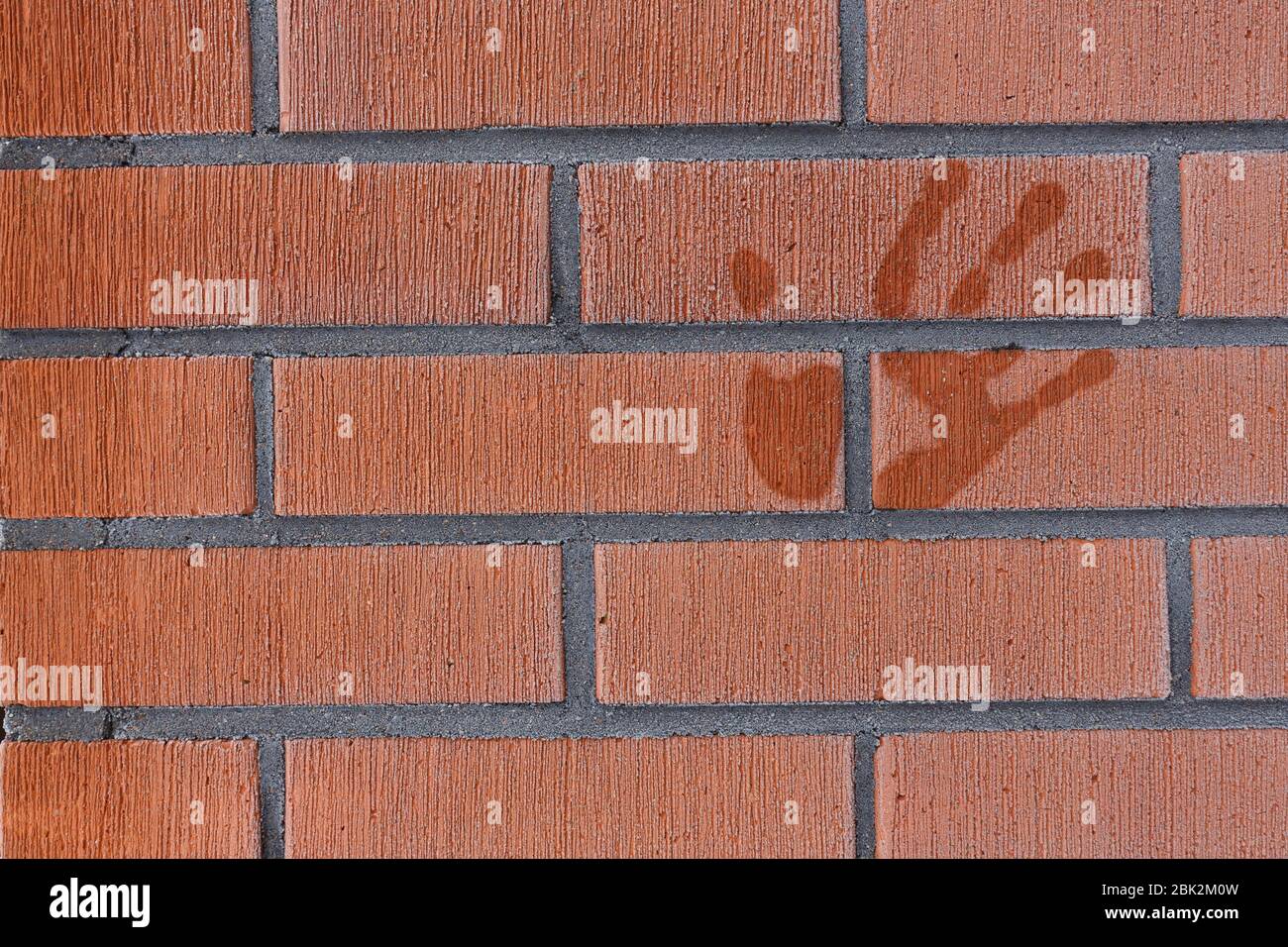 Imprimé palmiers fondu sur mur de carreaux rouges givrés à Winter, Finlande Banque D'Images