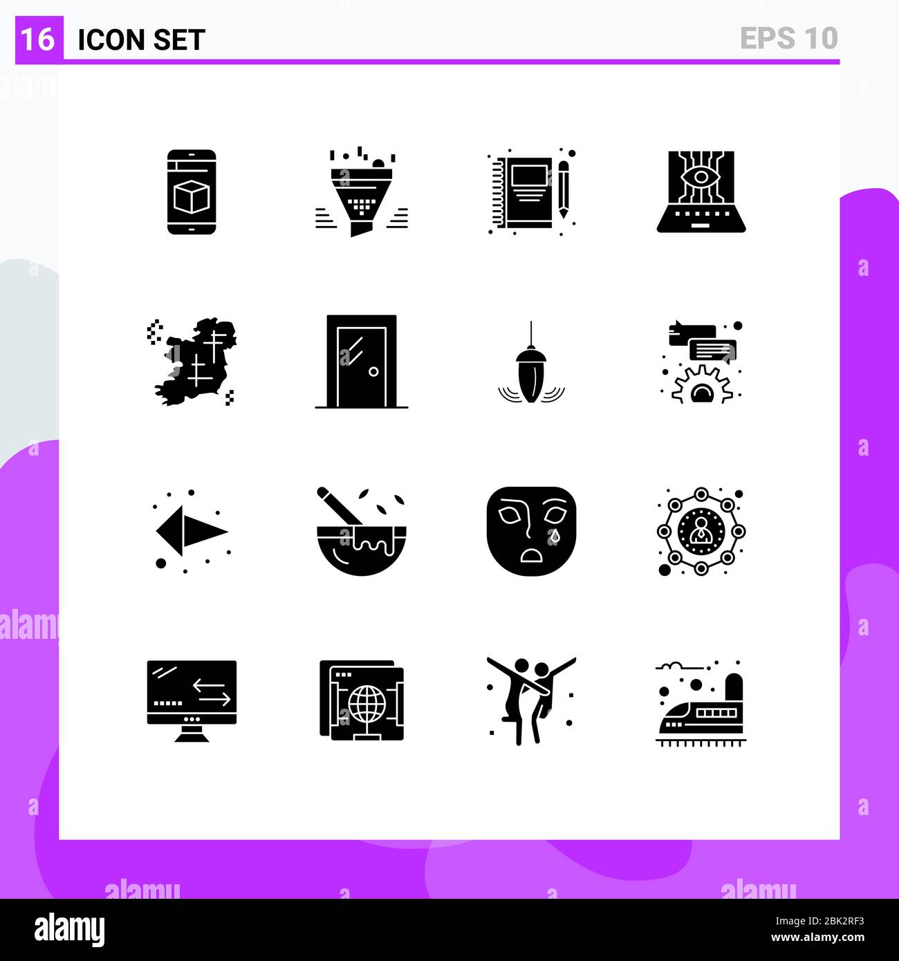 Interface mobile jeu de glyphes solides de 16 pictogrammes techniques, sciences informatiques, résultats, sciences appliquées, éléments de conception vectoriel éditable au crayon Illustration de Vecteur