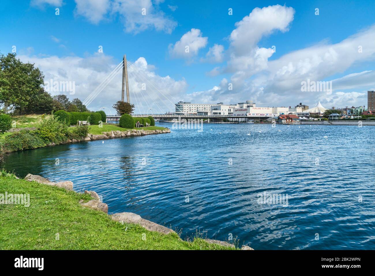 Southport, jardins de promenade, lac marin, pont, jetée, Lancashire, Sefton, Angleterre, Royaume-Uni Banque D'Images