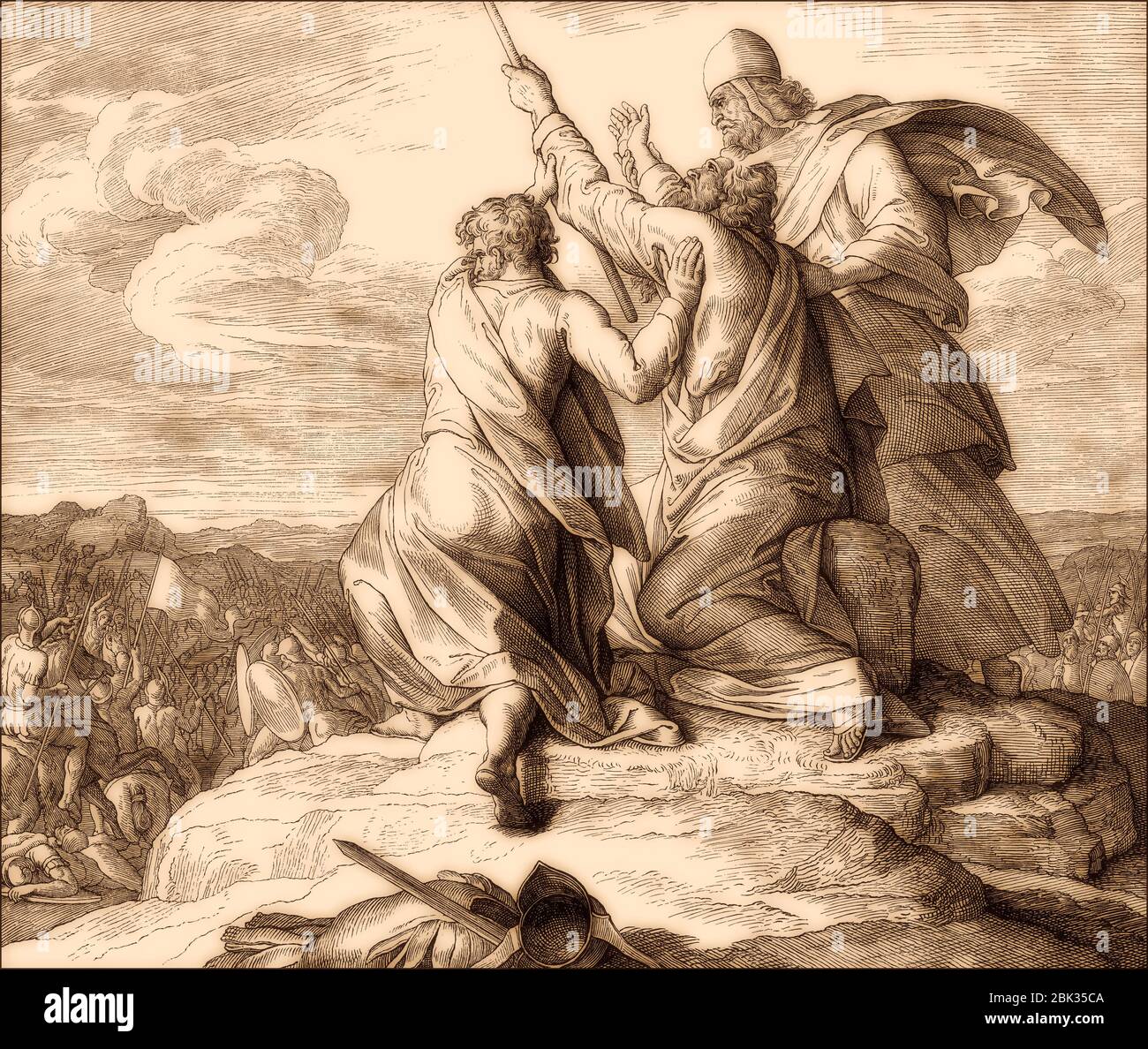 Bataille avec les Amalekites, bataille de Refidim, ancien Testament, par Julius Schnorr von Carolsfeld, 1860 Banque D'Images