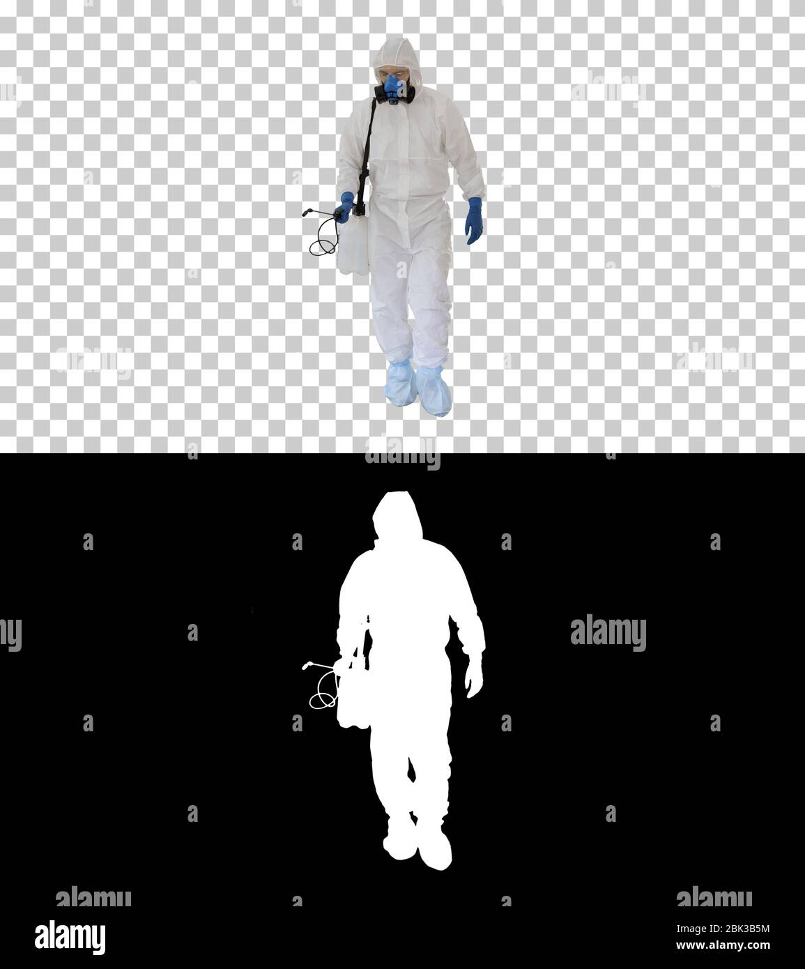 Virologue dans la marche uniforme de protection et la désinfection de la zone, Alpha Channel Banque D'Images