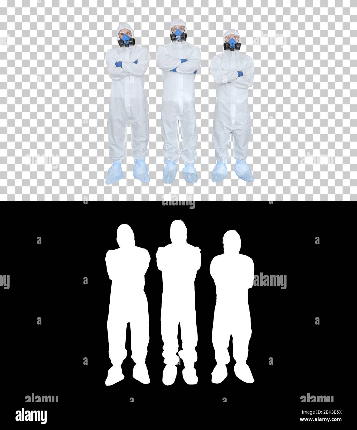 Trois médecins en vêtements de protection plient les mains travail d'équipe, Alpha Channel Banque D'Images