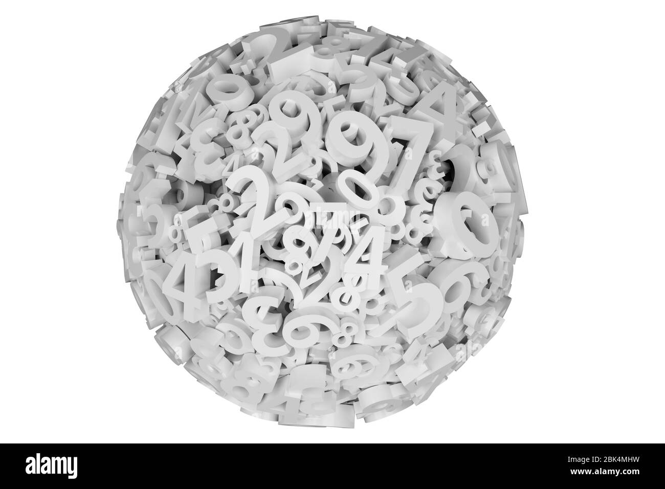 Boule avec chiffres. Mathématiques, finance et concept d'affaires. Nombres de zéro à neuf sur fond blanc. rendu 3d Banque D'Images