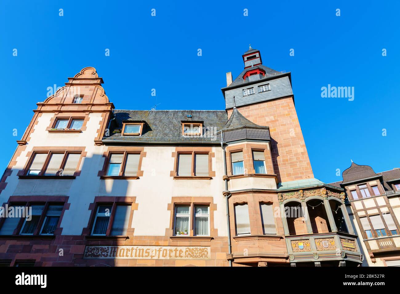 Worms, Allemagne - 06 Avril 2018 : Maison Martinspforte dans les vers. Il est protégé en tant que monument historique, construit 1904 Banque D'Images
