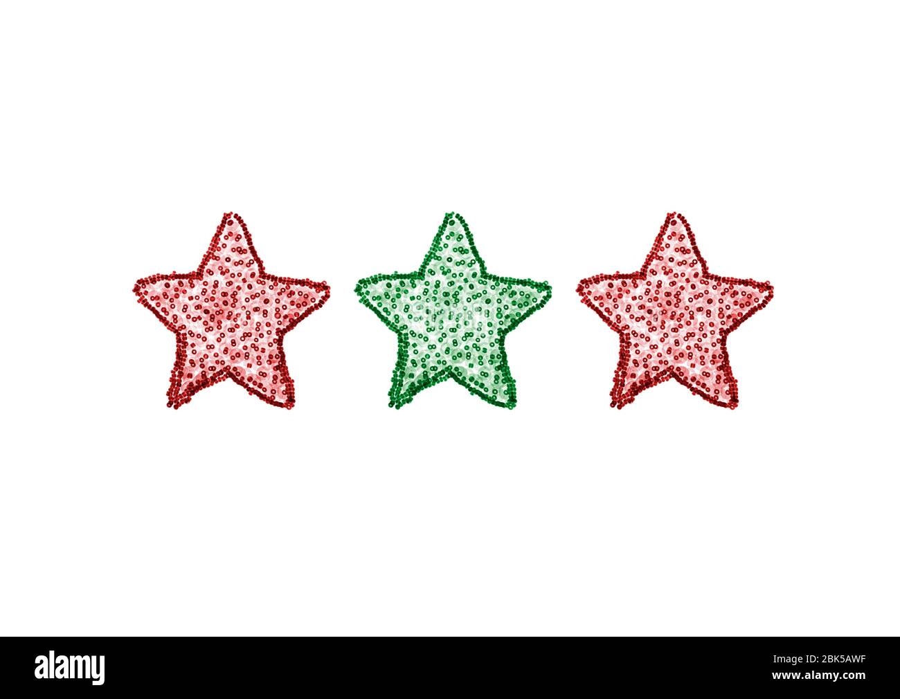 Trois étoiles décoratives en rangée, rayons X de couleur. Banque D'Images