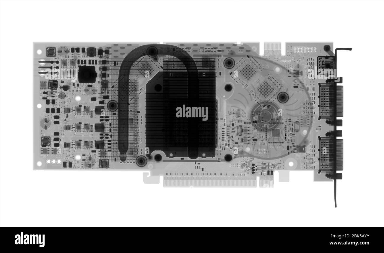 Carte de circuit imprimé avec ports, rayons X. Banque D'Images
