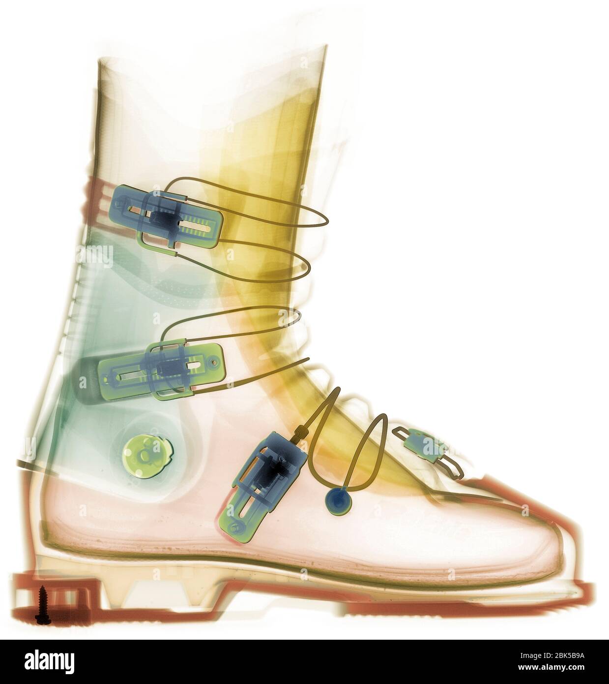Chaussures de ski, rayons X colorés. Banque D'Images