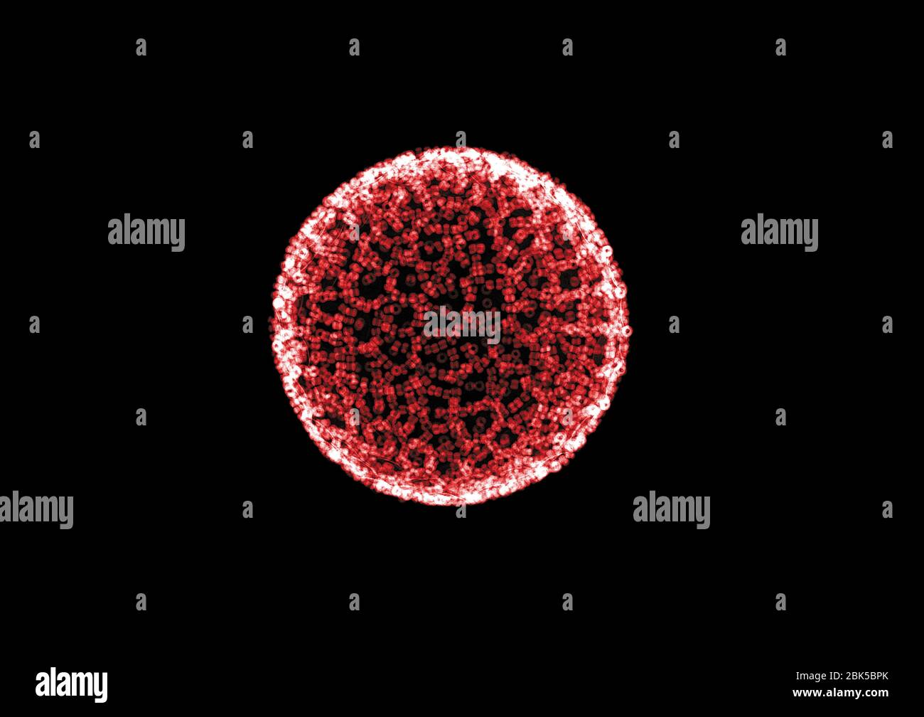 Boule rouge texturée, rayons X colorés. Banque D'Images