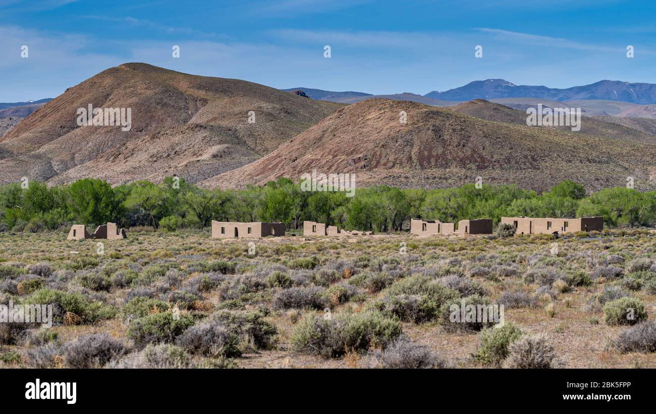 Fort Churchill, États-Unis, ruines d'un fort de l'armée des États-Unis et d'une gare routière sur la route Pony Express dans le comté de Lyon Nevada. Banque D'Images
