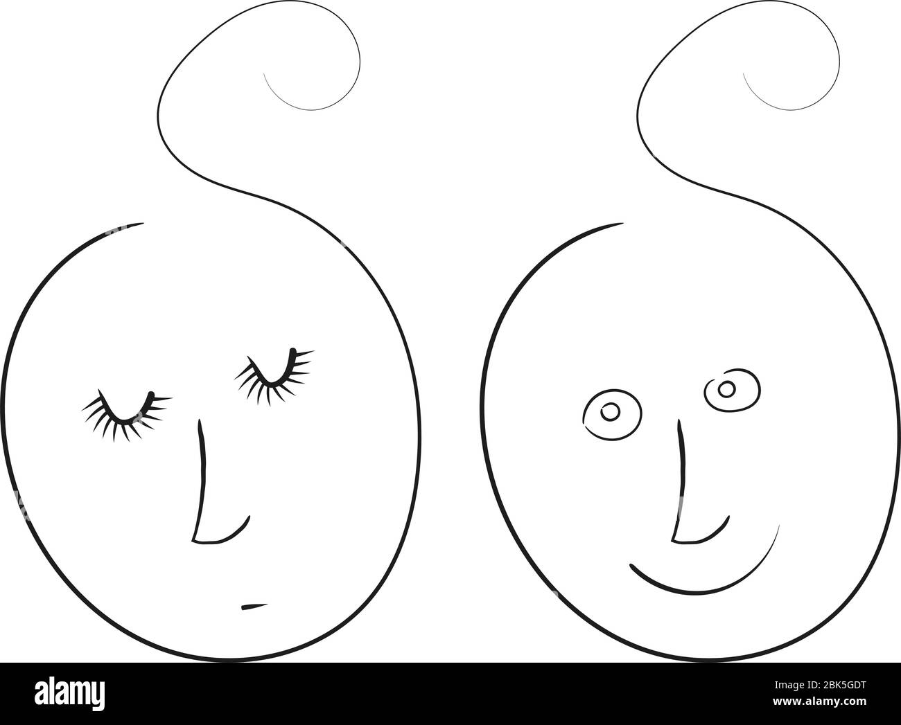 Résumé garçon et fille - dessin vectoriel de caniche, art de ligne Illustration de Vecteur