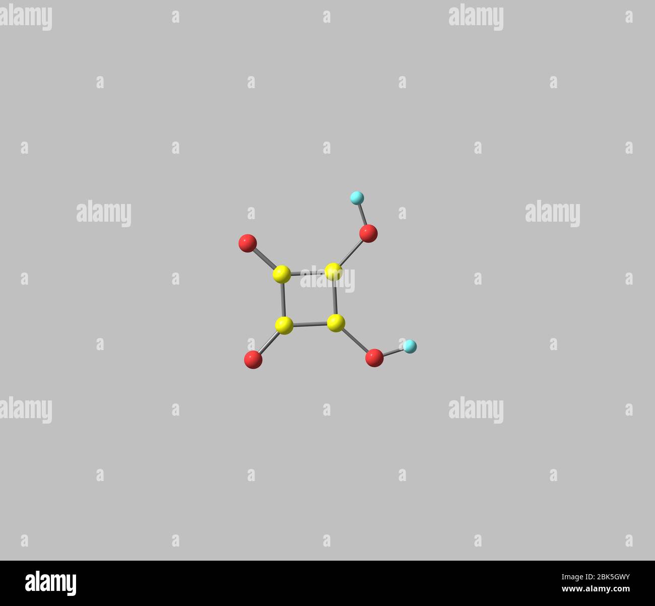 L'acide squarique (acide quadratique), atomes de carbone formant approximativement un carré, est un composé organique dont la formule chimique est C4H2O4 Banque D'Images