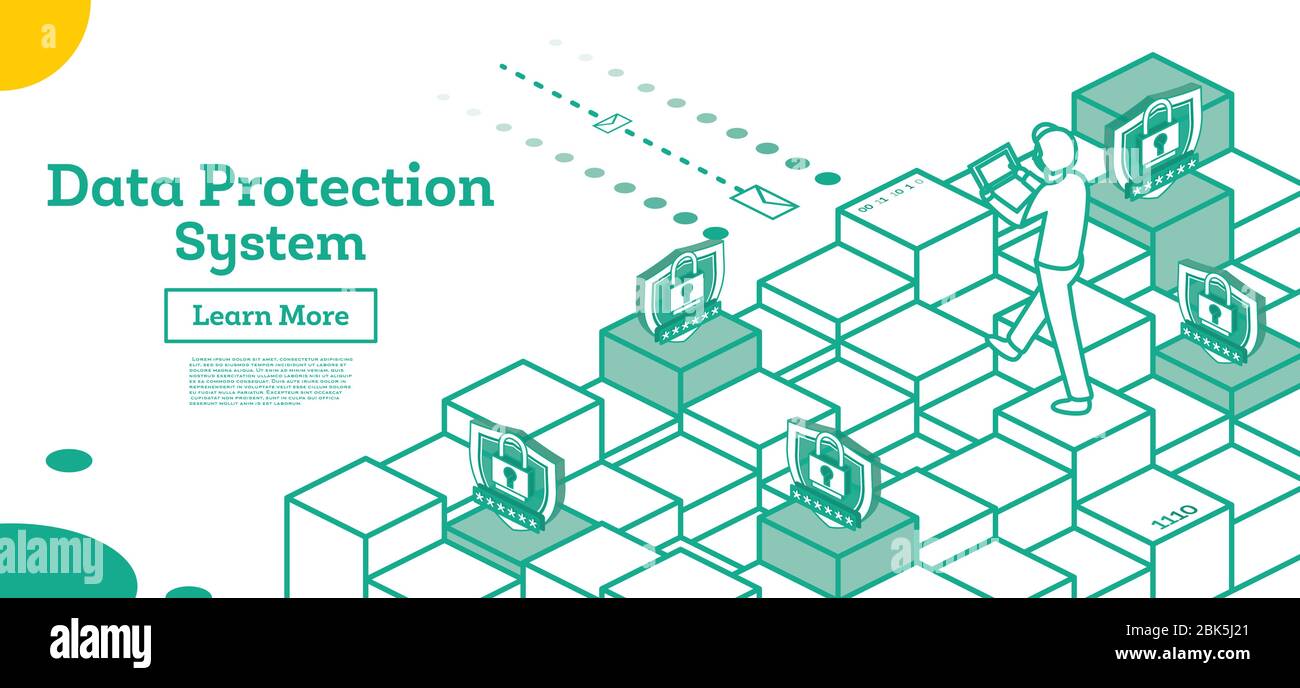 Présentation du concept de cybersécurité. Illustration isométrique isolée sur blanc. Concept de protection des données. Illustration vectorielle. Illustration de Vecteur