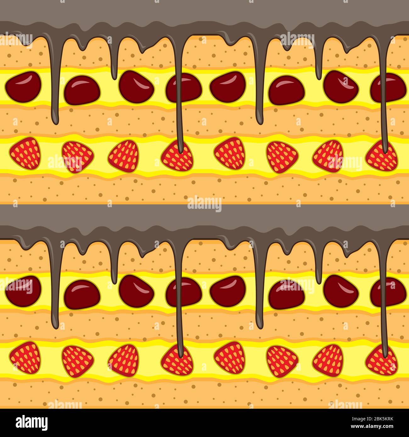 Texture de motif sans couture de gâteau coupé crème chocolat fraise cerise. Image vectorielle Illustration de Vecteur