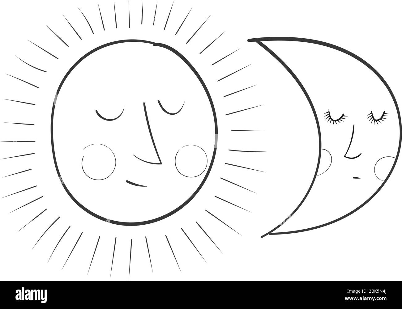 Le Soleil et la Lune - - - dessin vectoriel de caniche, art de ligne Illustration de Vecteur