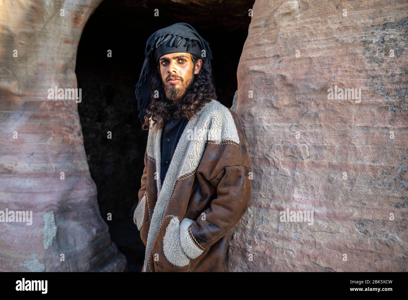 Portrait du Bédouin jordanien à Petra au coucher du soleil Banque D'Images