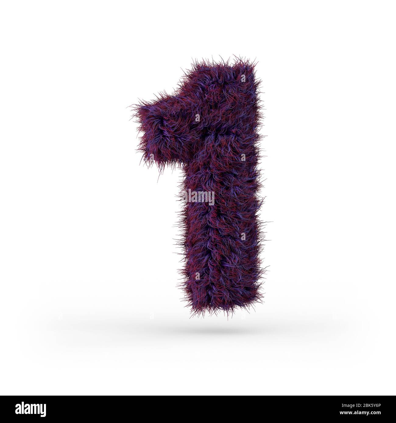 Numéro 1. Signe numérique. Police violette douce et fourrure. Rendu 3D Banque D'Images