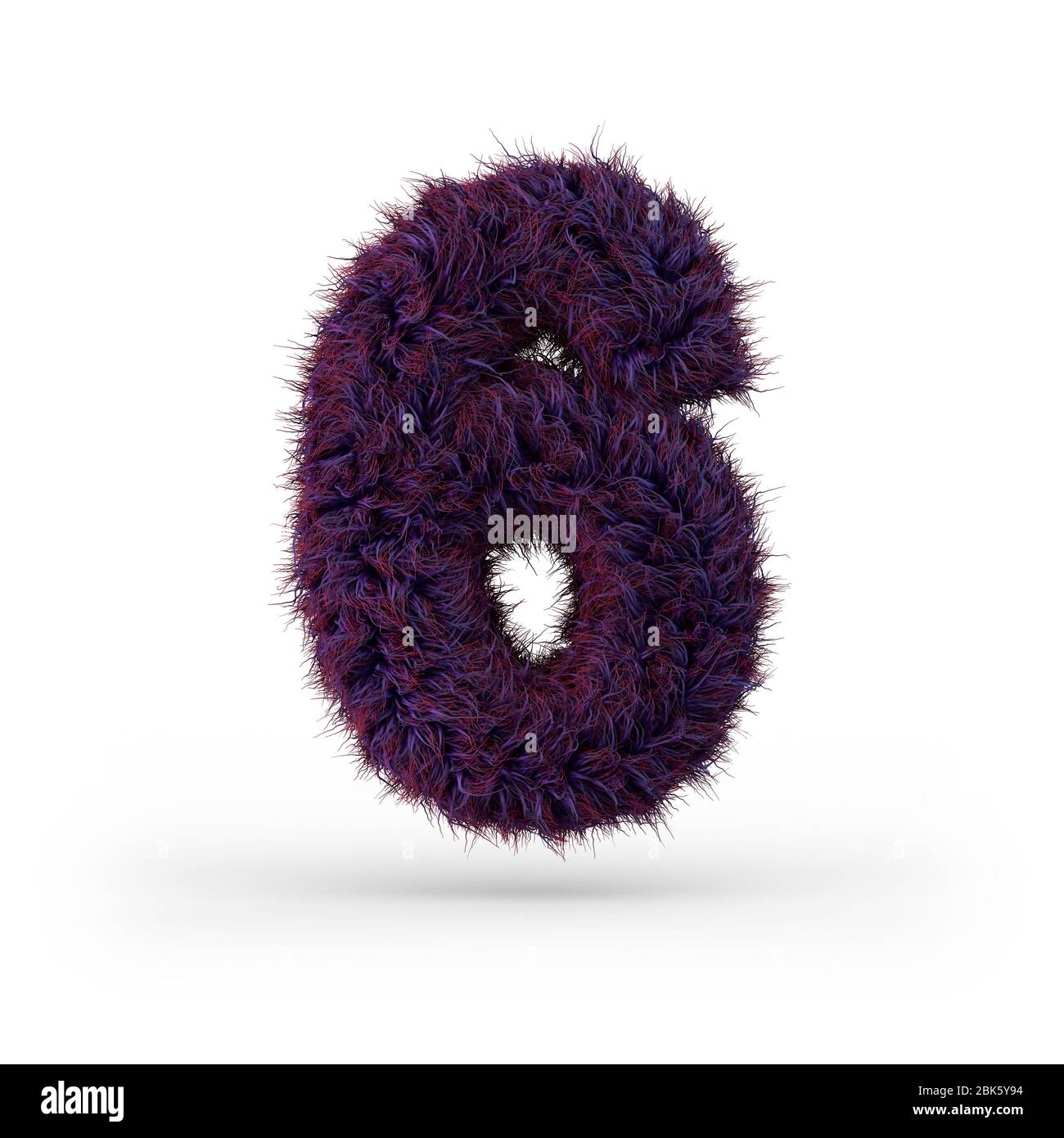 Numéro 6. Signe numérique. Police violette douce et fourrure. Rendu 3D Banque D'Images