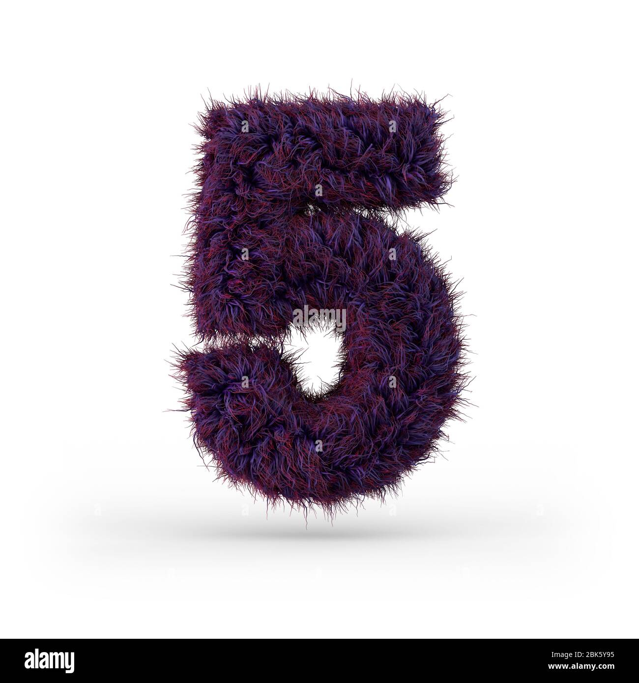 Numéro 5. Signe numérique. Police violette douce et fourrure. Rendu 3D Banque D'Images