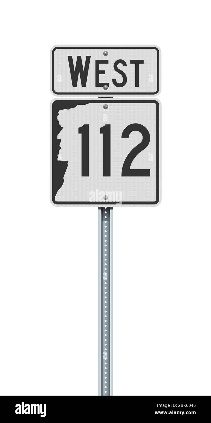 Illustration vectorielle des panneaux de la route nationale 112 du New Hampshire et de la route ouest sur un poste métallique Illustration de Vecteur