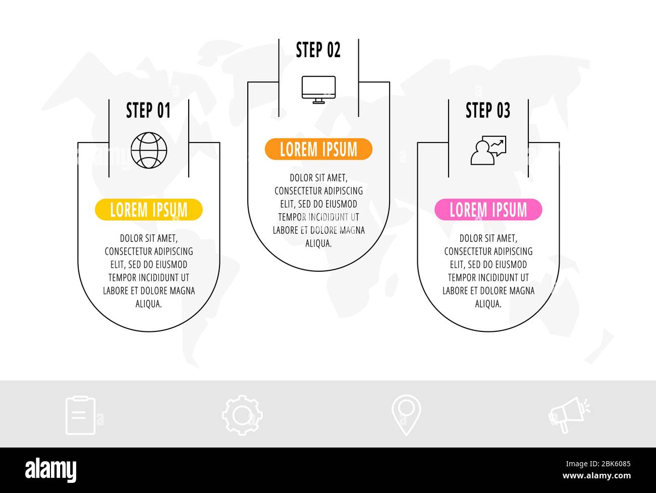 Infographie vectorielle avec 3 étiquettes et icônes. Modèle de trois options commerciales réussies. Conception plate pour graphique linéaire, présentations, bannières Illustration de Vecteur
