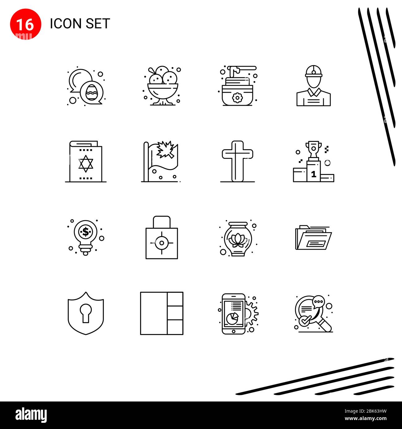 Pack de 16 symboles universels de harry potter, travail, restaurant, travailleur, construction éléments de conception vectoriel éditable Illustration de Vecteur